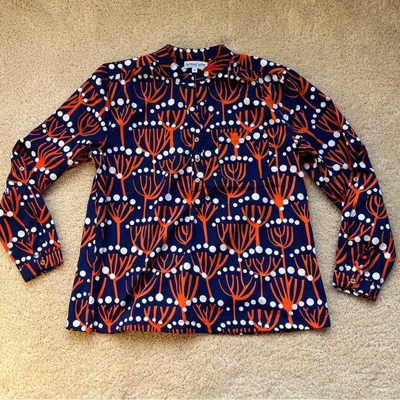 Buckhead Betties Tops - Buckhead Betties Women's Blue and Orange Print Blouse - Size M - EUC